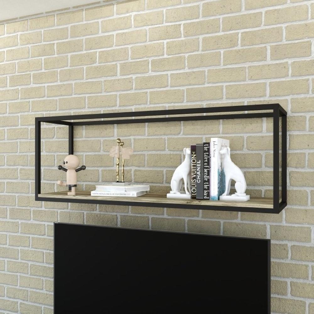 Conjunto Rack para TV até 50 Polegadas 1 Nicho Aéreo 1 Estante Estilo Industrial Active Yescasa Carvalho