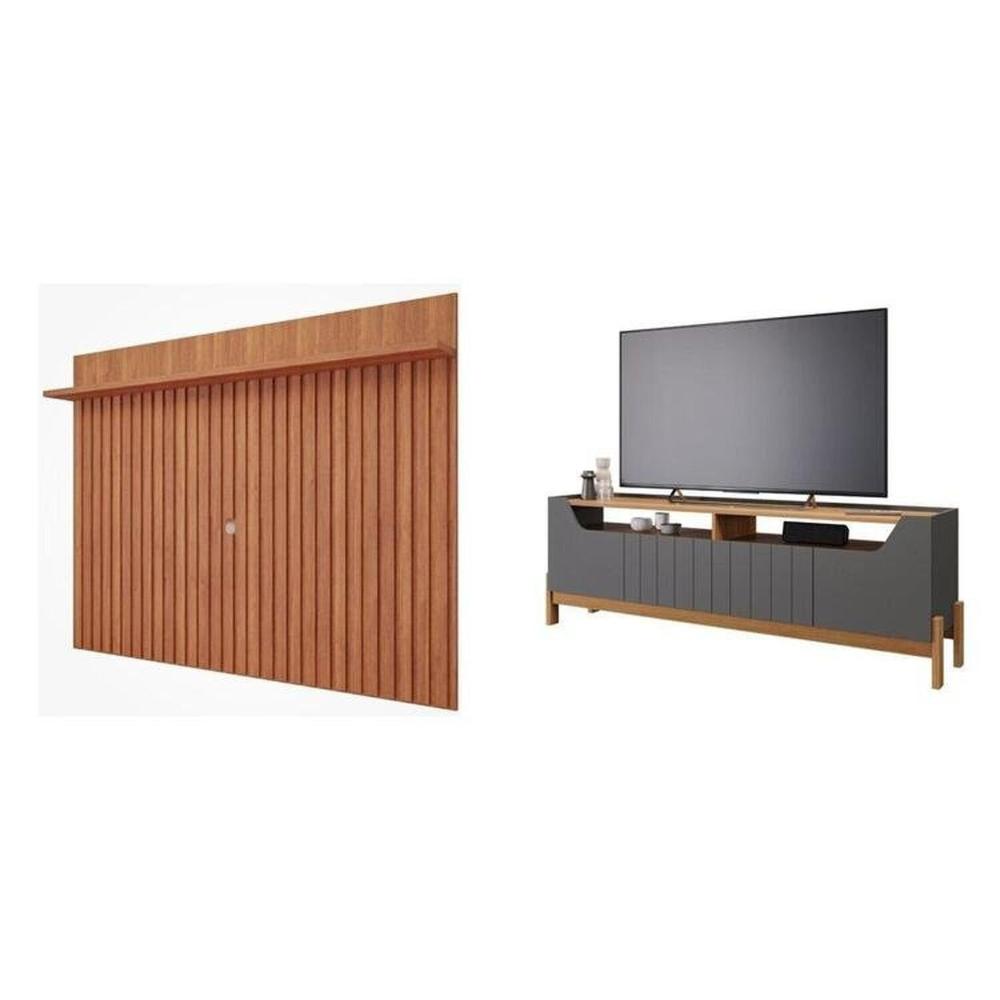 Miniatura Conjunto Rack com Painel para Tv até 60 Polegadas 100% Mdf Espresso Móveis Nature/Grafite