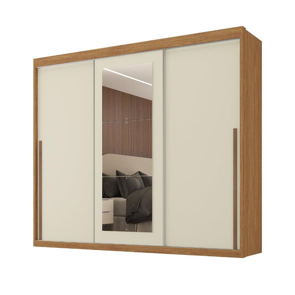 Miniatura Guarda-Roupa Casal 3 Portas de Correr e 6 Gavetas Spazio Cinamomo/ Off White
