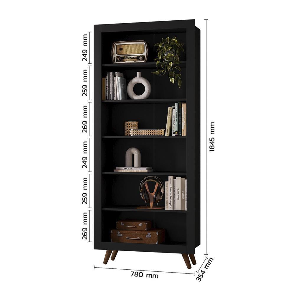 Miniatura Estante Livreiro Retrô 6 Prateleiras Preto Fosco - Qmovi Preto Fosco