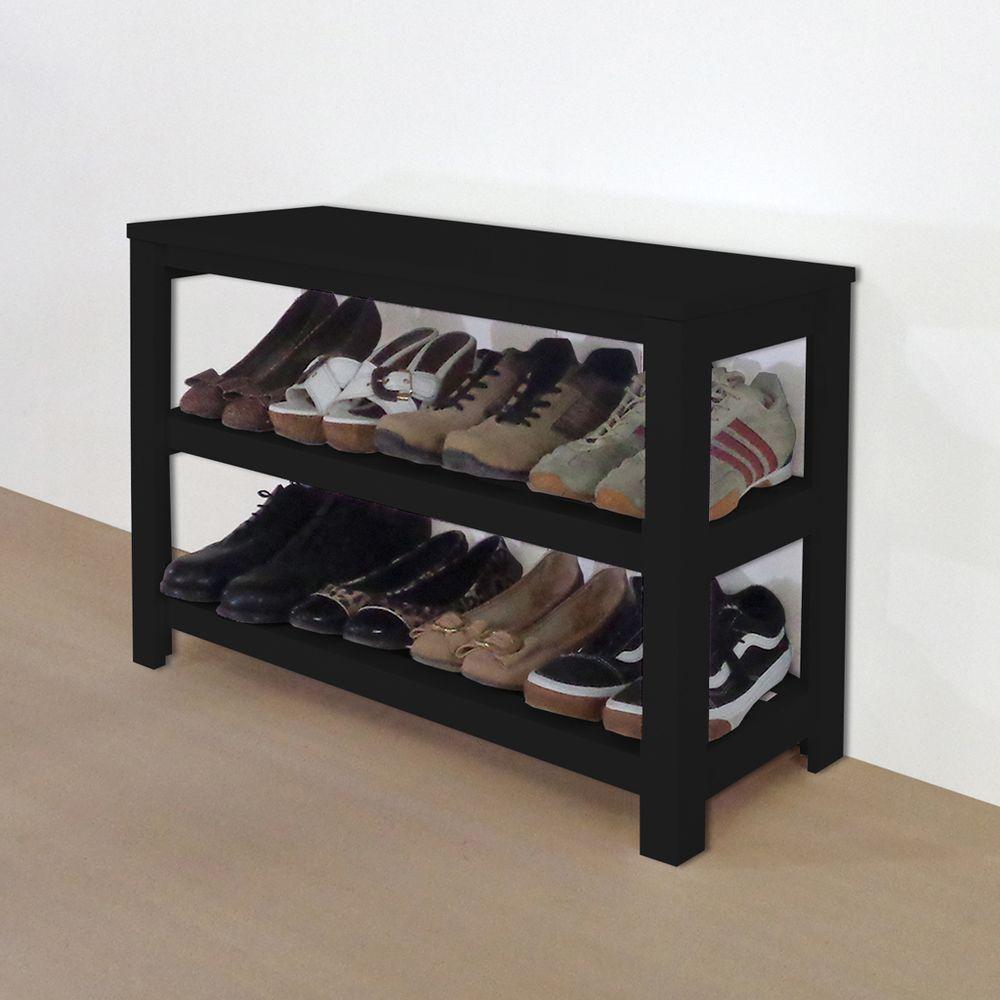 Sapateira Banco De Piso Para Closets E Quartos 8 Pares Sapatos Preto Laca