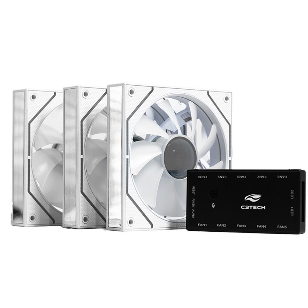 Miniatura Kit 3 Cooler Fan E Controladora Rgb, F9-L650Whrgb C3Tech