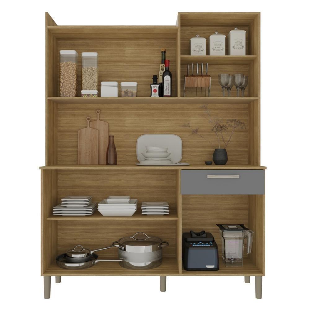 Miniatura Armário De Cozinha Compacta Mdf 6 Portas 1 Gaveta Gênova Plus Freijó-gris