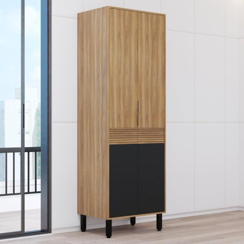 Conjunto de Cozinha Modulada 4 Peças 11 Portas 1 Gaveta Thalita Moveis Sul Nogal Manchester/Preto