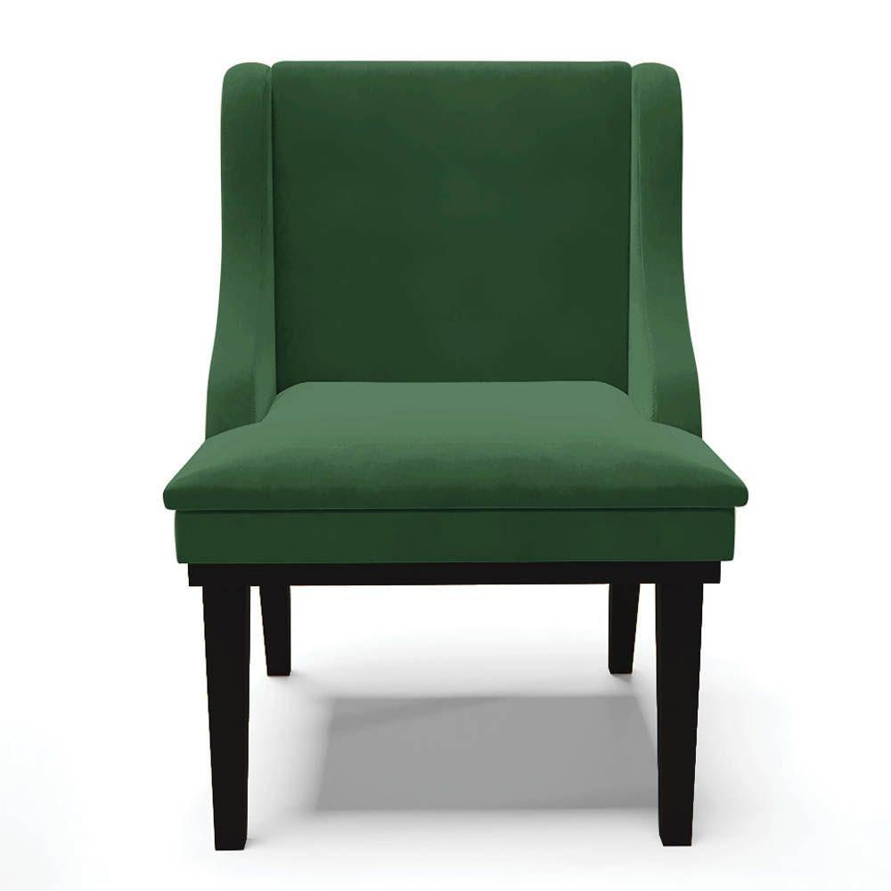 Miniatura Kit 2 Cadeiras Estofadas Para Sala De Jantar Base Fixa De Madeira Preto Lia Veludo Verde - Ibiza