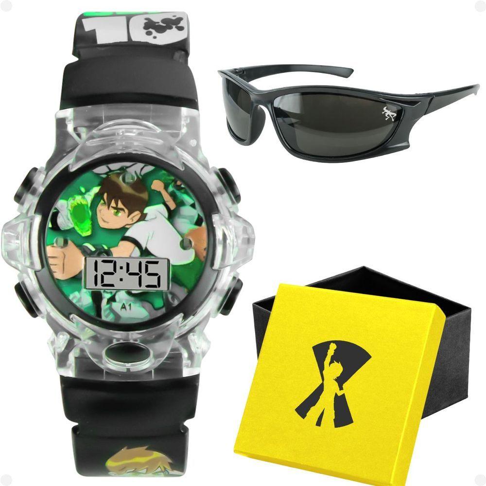 Miniatura Relogio Digital Infantil Led Ben10 Oculos Caixa Sol Verde Original Esportivo Heroi Criança Ajustavel
