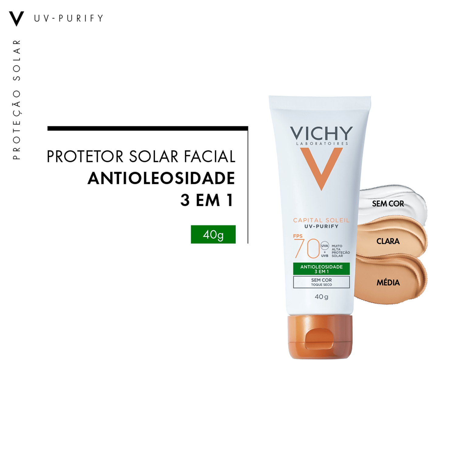 Vichy Purify Cor Média FPS 70 - Protetor Solar Facial 40g