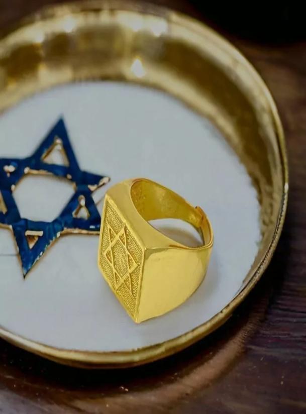 Miniatura Anel Estrela De Davi Regulável - Banhado A Ouro 18K