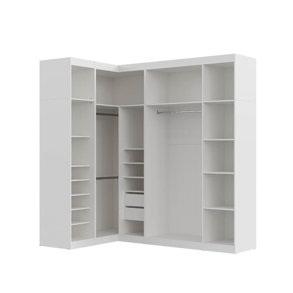Guarda Roupa Modulado de Canto 6 Portas 3 Peças Hera Cabecasa Madeiramadeira Branco Geada/Louro/Preto