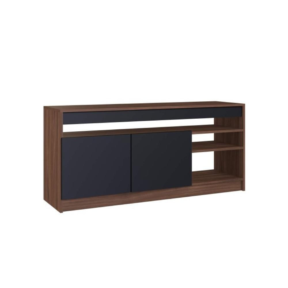 Miniatura Conjunto Rack para TV até 48 Polegadas 2 Portas e Buffet 3 Portas Elegance Estilare Madeirado/Preto