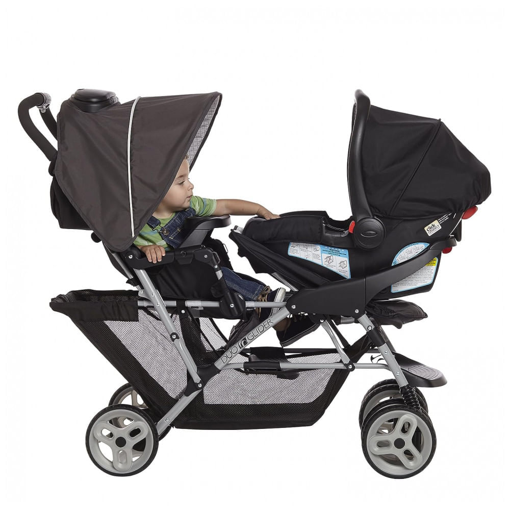 Miniatura Carrinho de Bebê Duplo Graco DuoGlider Leve com Assento em Tandem, Preto