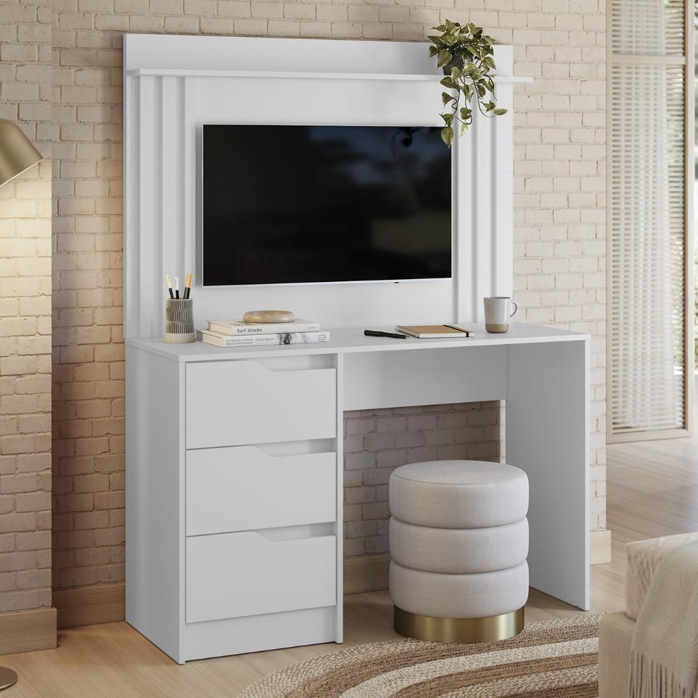 Miniatura Mesa Escrivaninha 3 Gavetas Painel Tv 40 Pol Doble Branco - Albatroz
