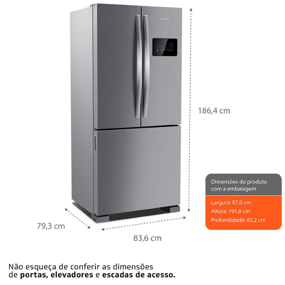 Miniatura Geladeira Brastemp Frost Free French Door A+++ 554 litros cor Inox - BRO85AK 110V