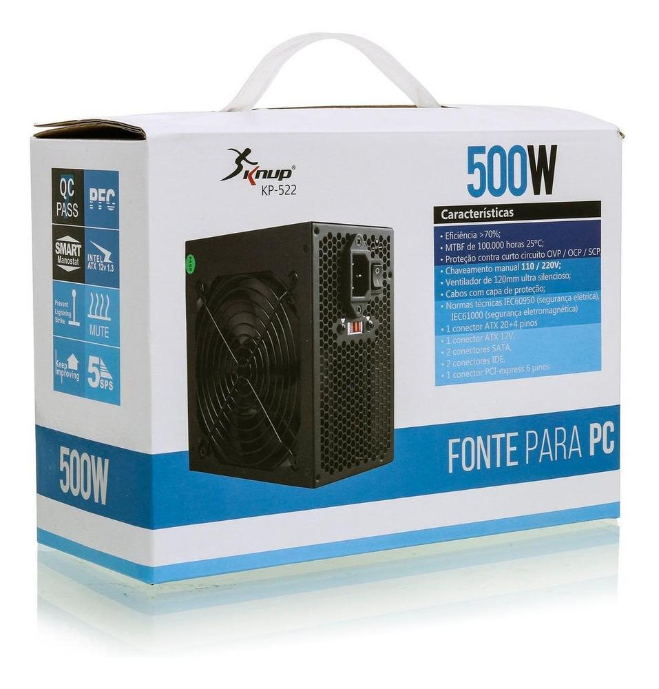 Miniatura Fonte de Alimentação para PC Knup KP-522 500W Preto ATX