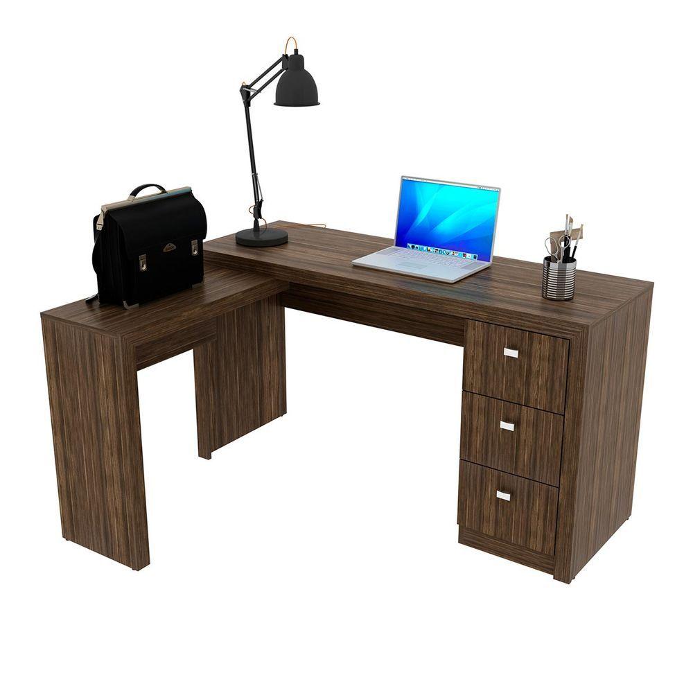 Conjunto Escritório Com 2 Mesas Em L E 6 Gavetas Nogal