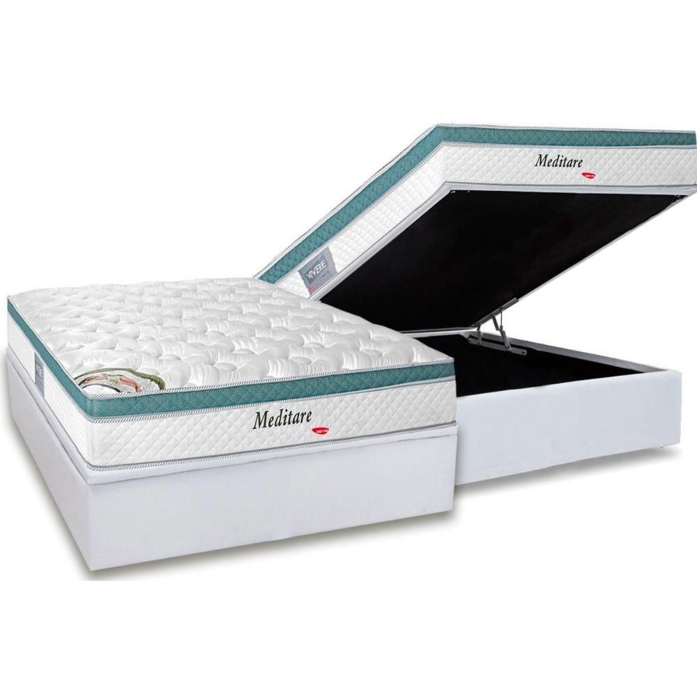 Miniatura Cama Box Baú Casal: Colchão Molas Ensacadas Herval Masterpocket Meditare + Base White(138X188)