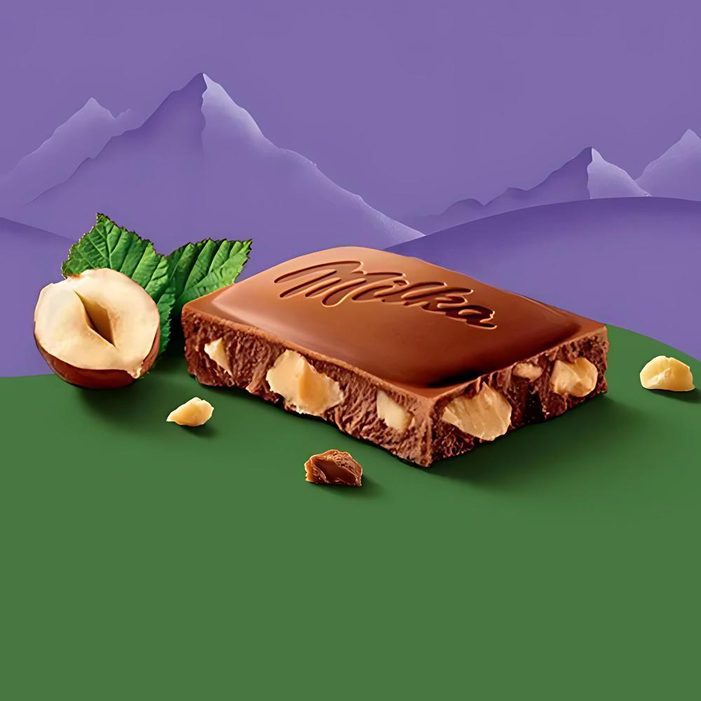 Miniatura Chocolate Milka Pedaços De Avelã Kit 10 Barras De 100G