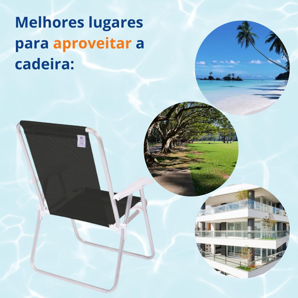 Miniatura Kit Com 2 Cadeiras Praia Alta Alumínio Conforto Preta Mor