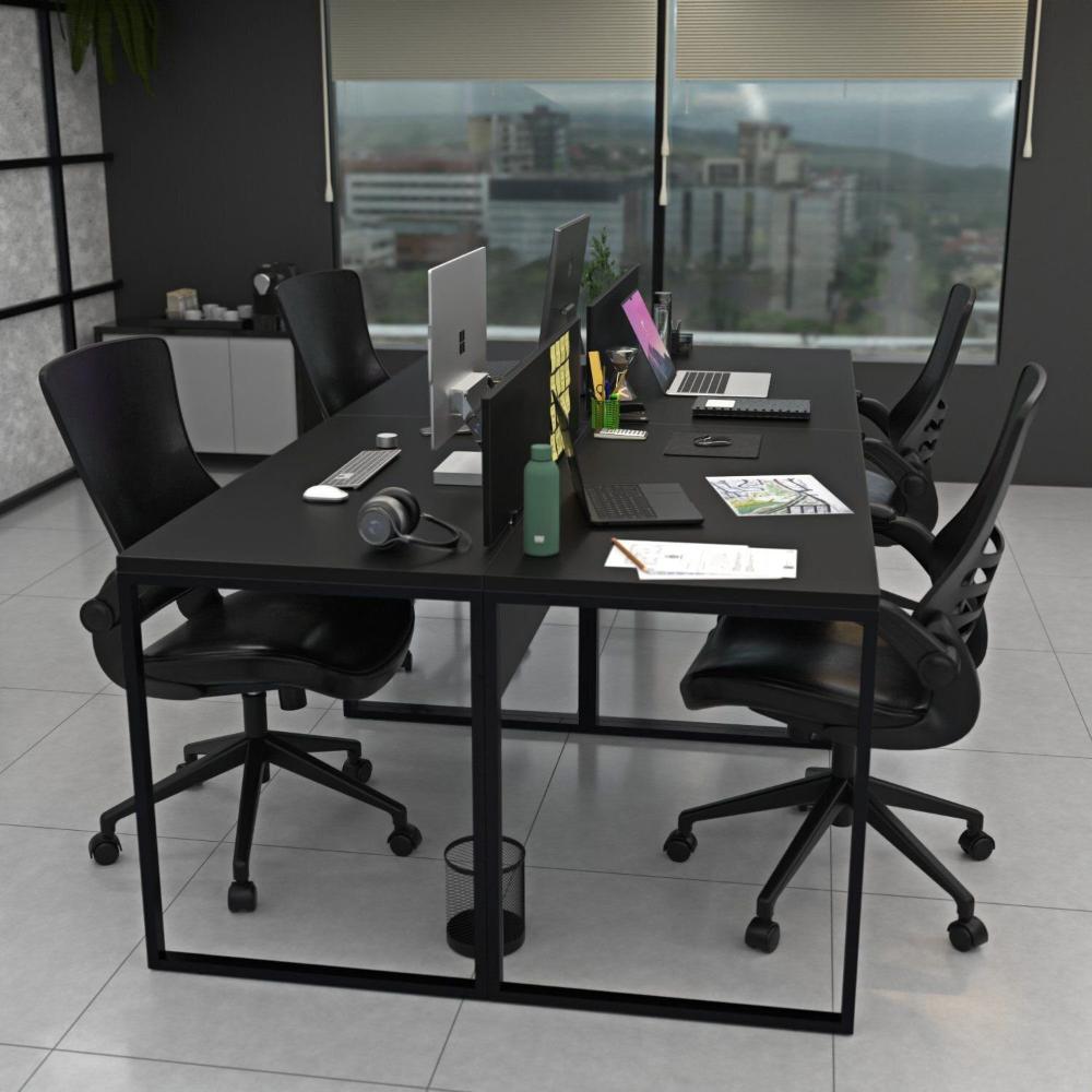 Miniatura Estação de Trabalho Mesa Plataforma Industrial 4 Lugares Office Preto