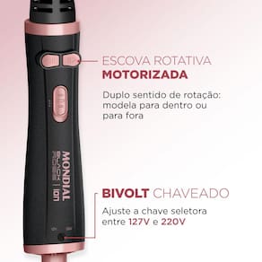 Miniatura Escova Rotativa Mondial ERB-01 1200 W Bivolt - Preto/Golden Rose