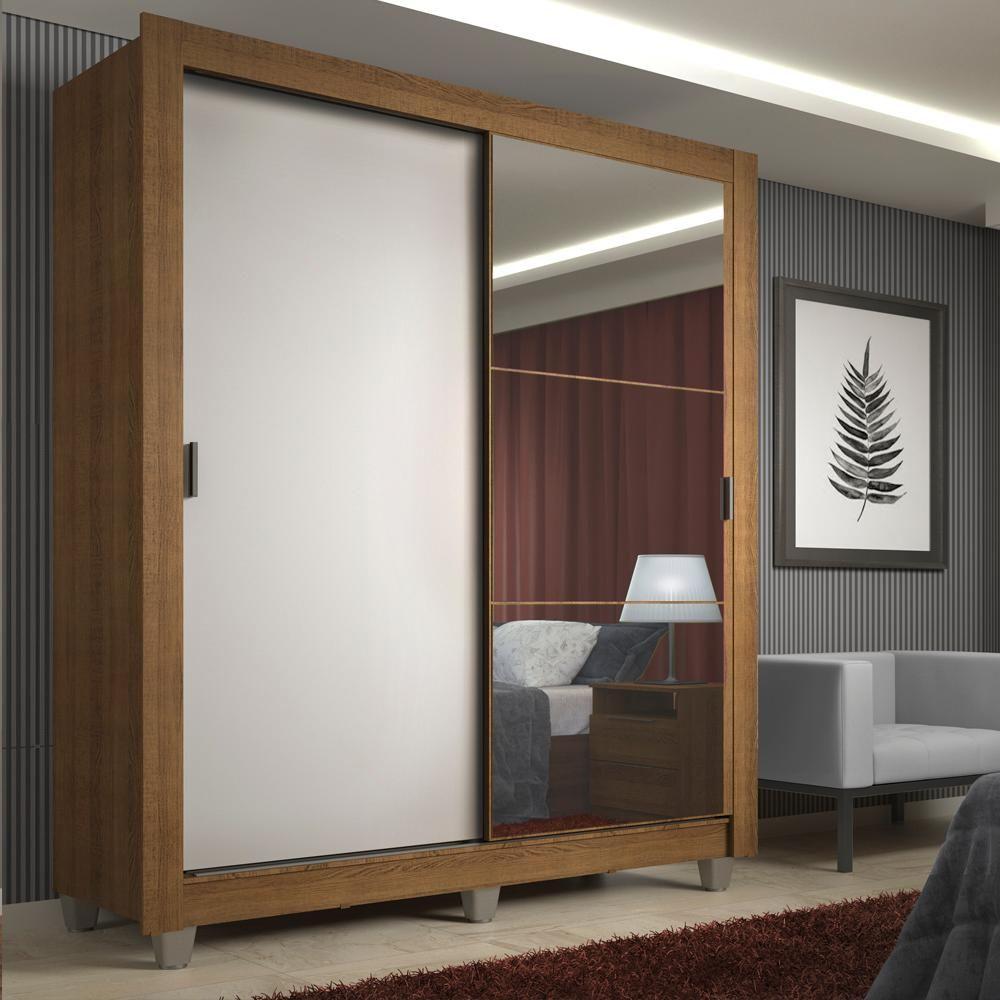 Guarda Roupa Denver 2 Portas 1 Espelho Branco Rustic Madesa