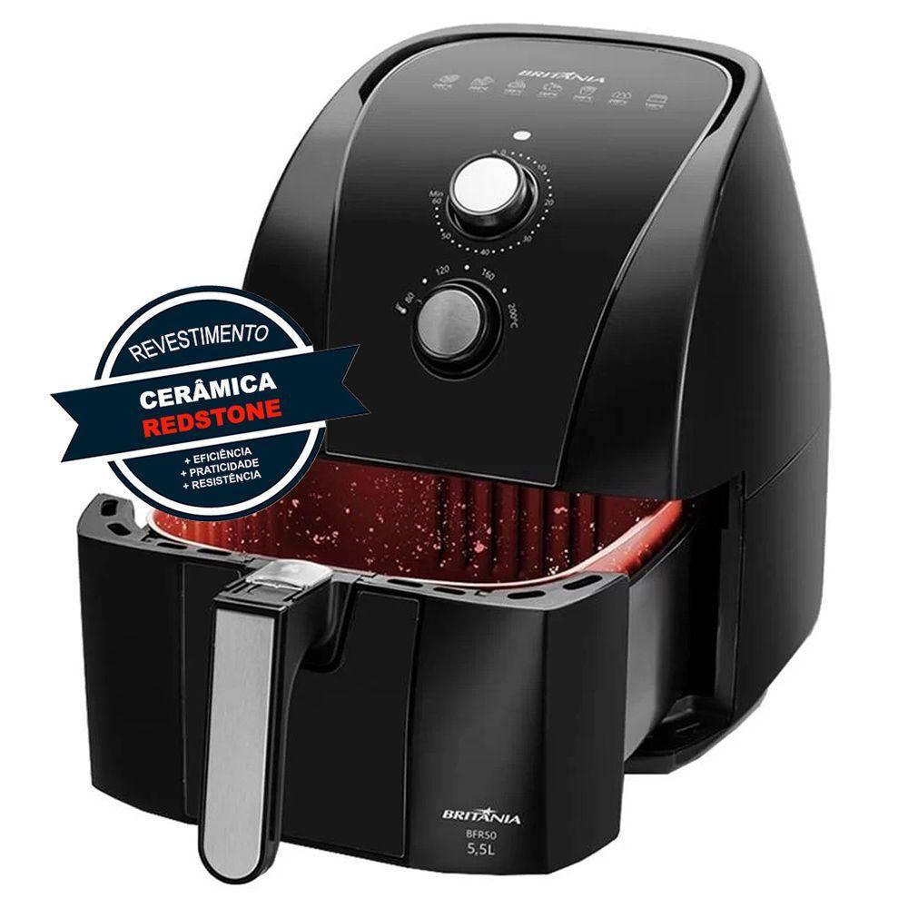 Miniatura Fritadeira Air Fryer Britânia 5,5L Redstone BFR50 Preta 1500W Preto Com Inox 127V