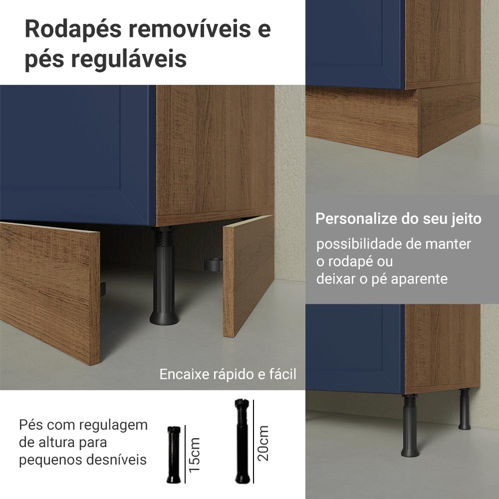 Armário de Cozinha Completa 270 cm Rustic/Azul Vik Madesa 04 Rustic/Azul