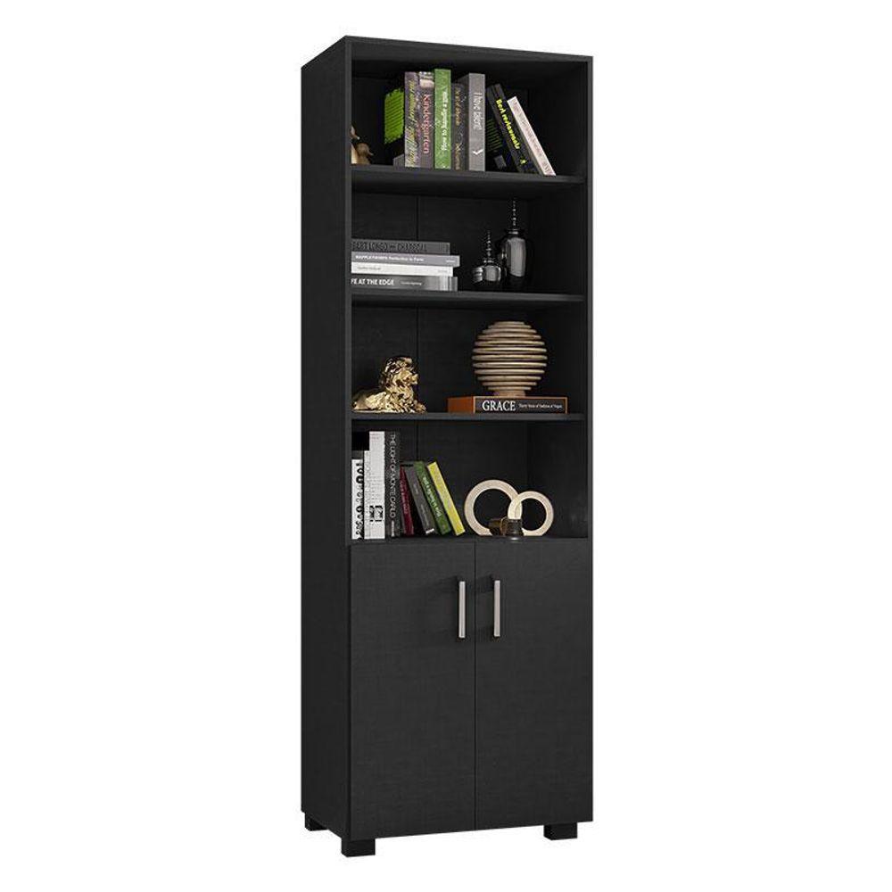 Mesa Para Computador Gamer Drx 5000 E Livreiro Office Com Portas Pequenas Preto Trama - Móveis Leão