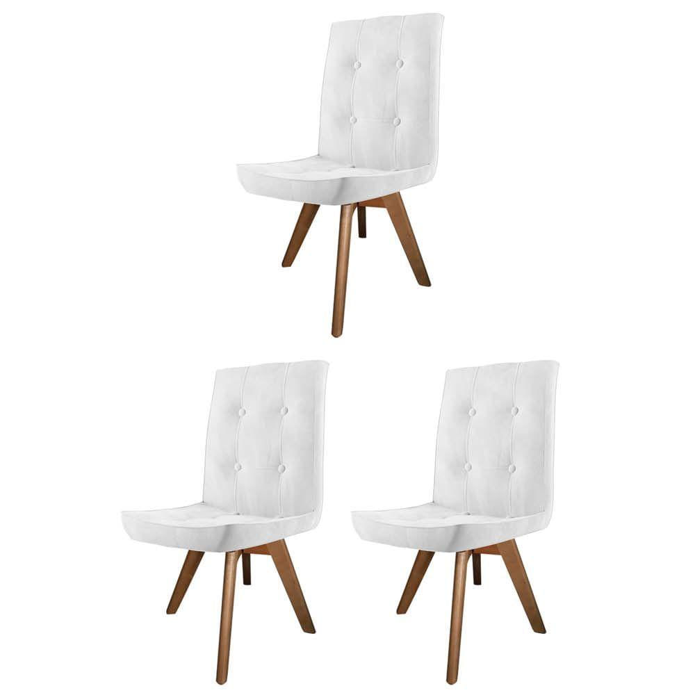 Miniatura Conjunto 03 Cadeira De Jantar Drop Com Botão Base Giratória Carvalho Sintético Branco