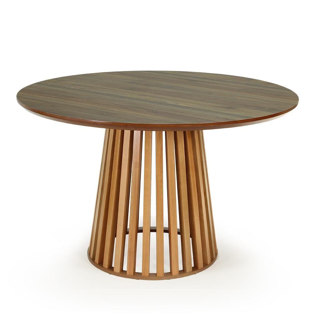 Miniatura Conjunto Mesa De Jantar Redonda Luana Amadeirada Natural 120cm Com 4 Cadeiras Eames Eiffel - Turquesa