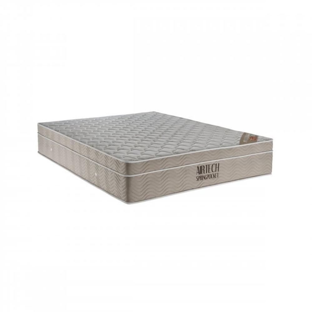 Miniatura Conjunto Cama Box Colchão Airtech Spring Pocket Super King 193x203x30cm Ortobom Branco/Bege