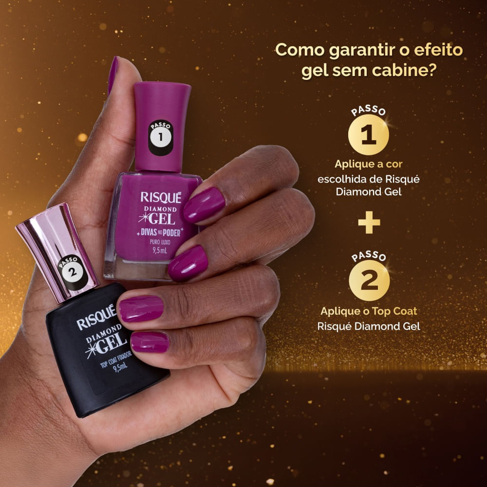 Miniatura Esmalte Risqué Diamond Gel Divas no Poder Puro Luxo 9,5ml
