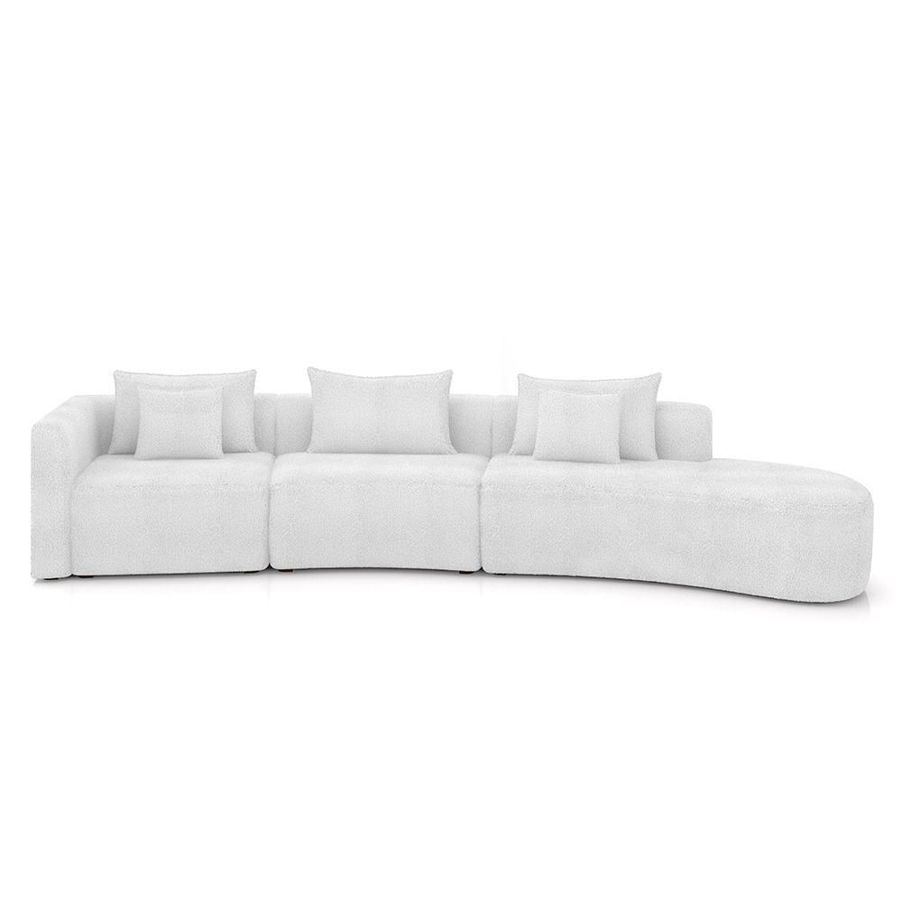 Miniatura Sofá Curvo Decorativo Kimiko 447cm 5 Lugares Sala De Estar Com Chaise Bouclê Branco G52 - Gran Belo