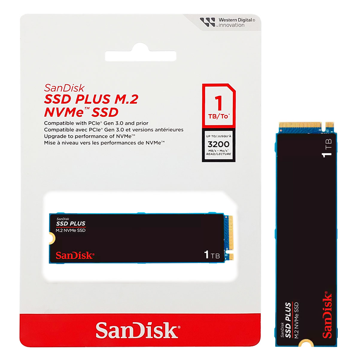 Miniatura SSD 1TB SanDisk Plus, M.2 2280 PCIe 3.0 NVMe, Leitura 3200MB/s - SDSSDA3N-1T00-G26