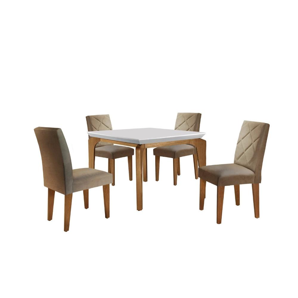 Miniatura Conjunto Mesa 120cm Canto Reto Dublin e 4 Cadeiras Irlanda Rufato Turim 07/Off White/imbuia