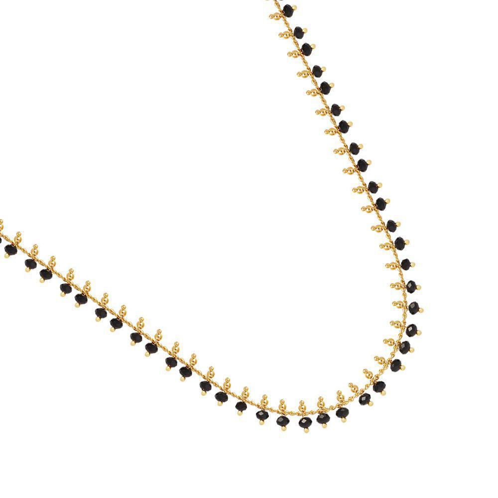 Miniatura Choker Com Miçangas Cristais Preto E Bolinhas Folheado A Ouro 18K
