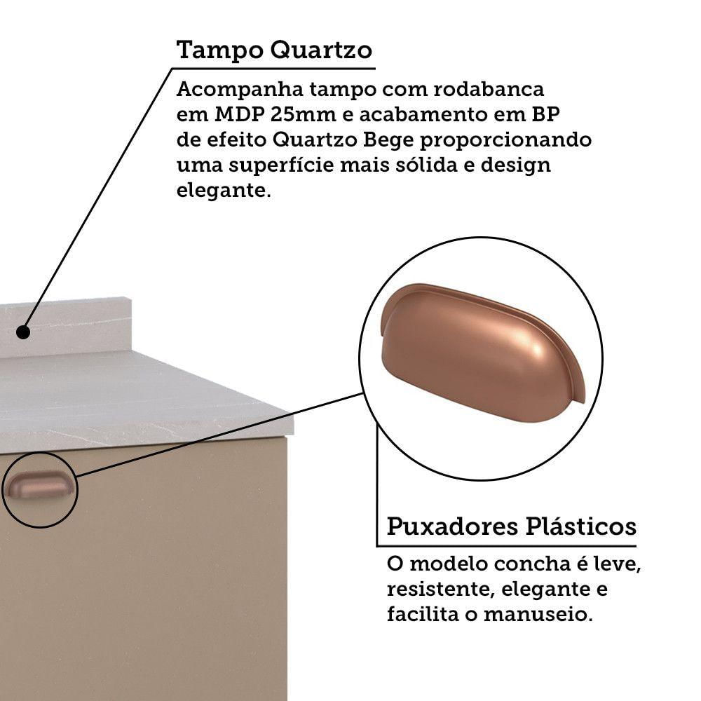 Cozinha Modulada Completa Com Bancada Ilha 8 Peças Com Tampo Freijó/freijó Brasil/Petala Rosa