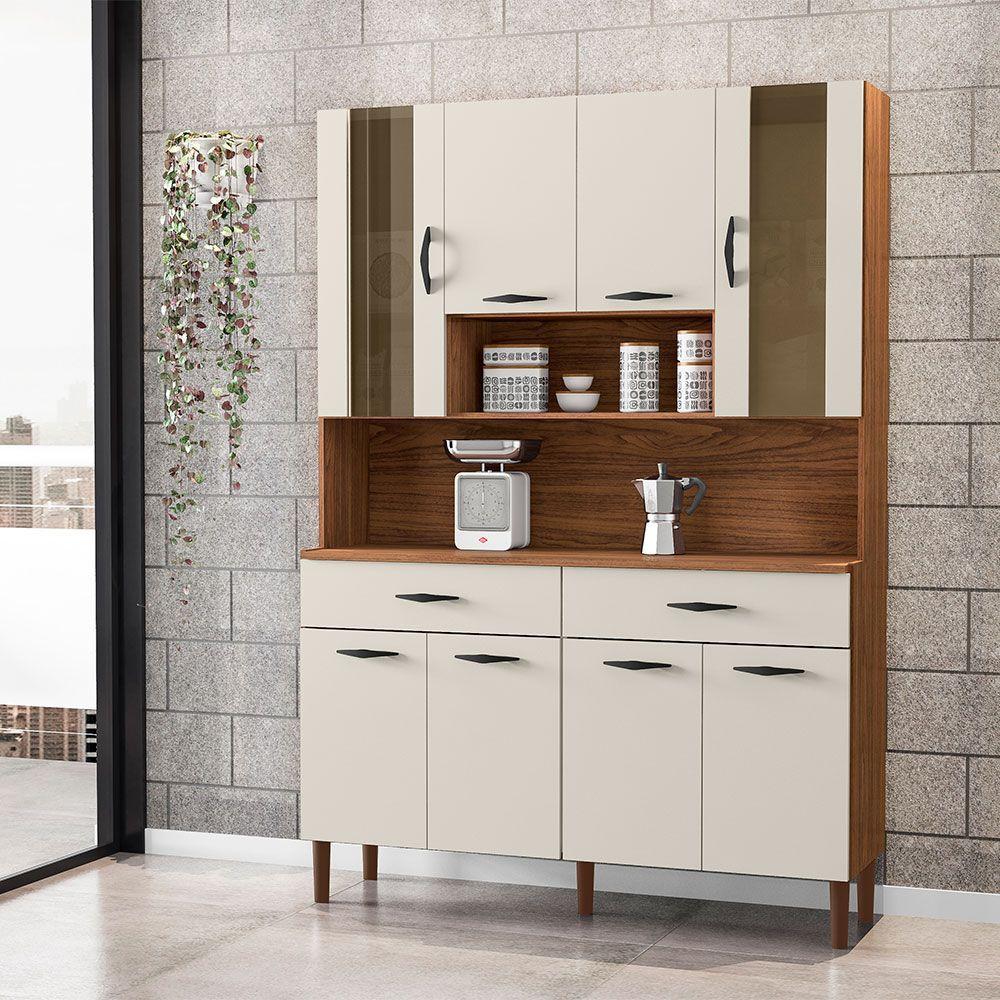 Miniatura Armário De Cozinha Compacta 8 Portas E 2 Gavetas 121cm Gold Ripado Nogueira-off White - Pallazio