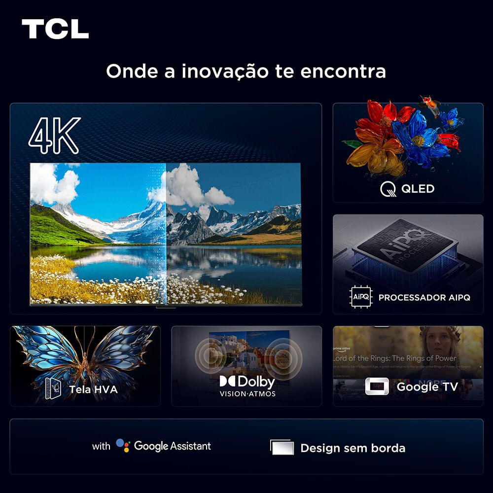Smart TV TCL 65 Polegadas 4K UHD QLED Google TV 65P7K Preto - Bivolt