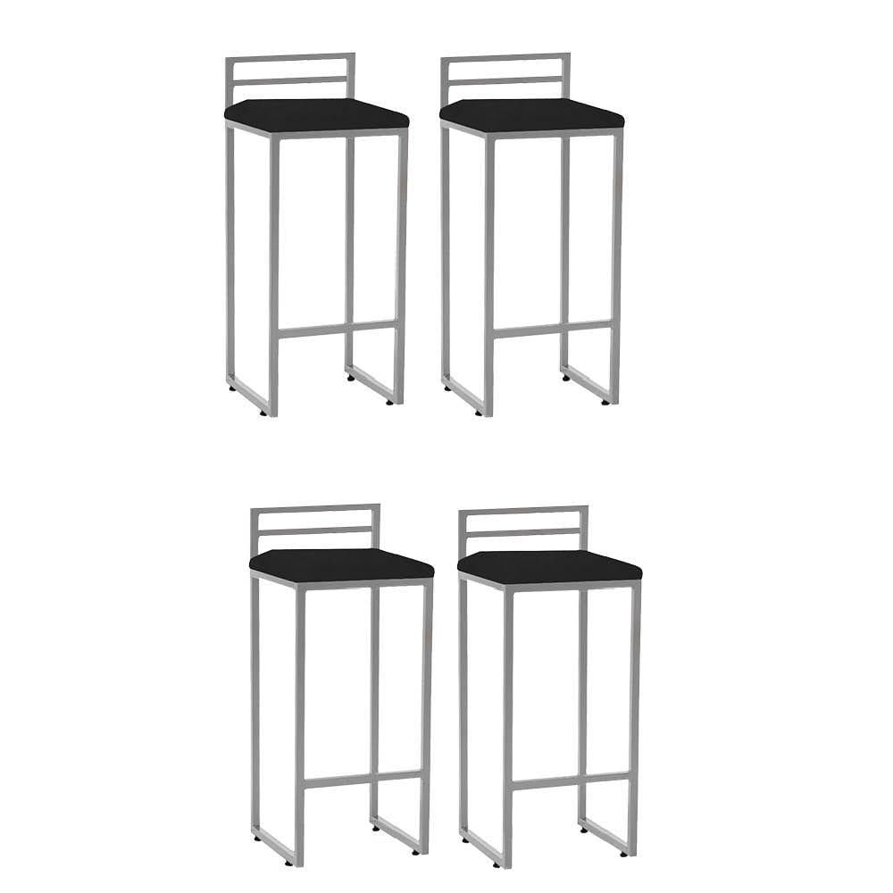 Miniatura Kit 04 Banqueta Alta Petra Balcão Bar Cozinha Bistrô Ferro Cinza Sintético Preto