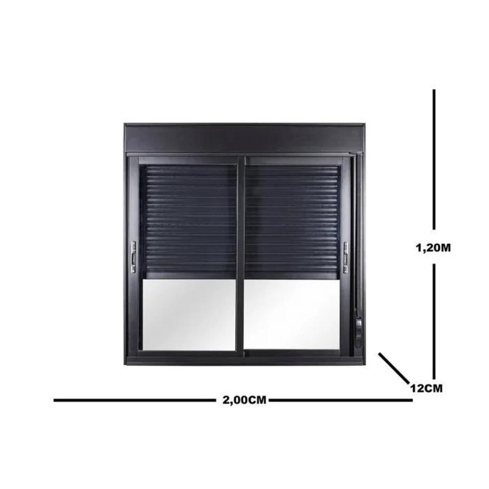 Miniatura Janela de Aluminio Persiana Integrada 120x200cm Manual 2 Folhas Topsul Preto