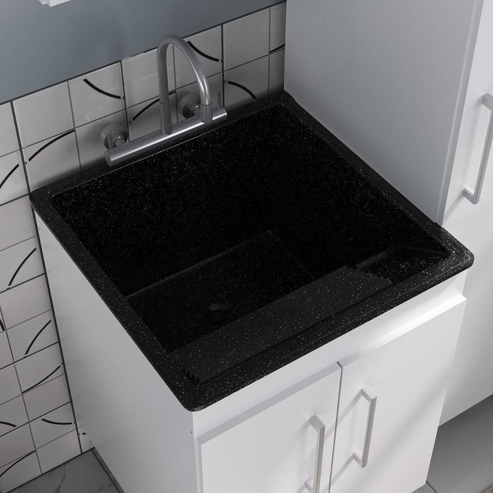Conjunto Armários De Lavanderia Com Gabinete E Tanque 45l Multimóveis Cr30041 Branco-preto