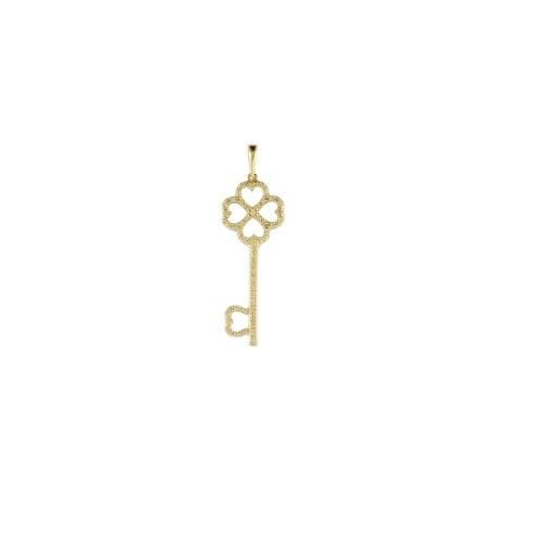 Miniatura Pingente Chave com Trevo em ouro 18k e Diamantes