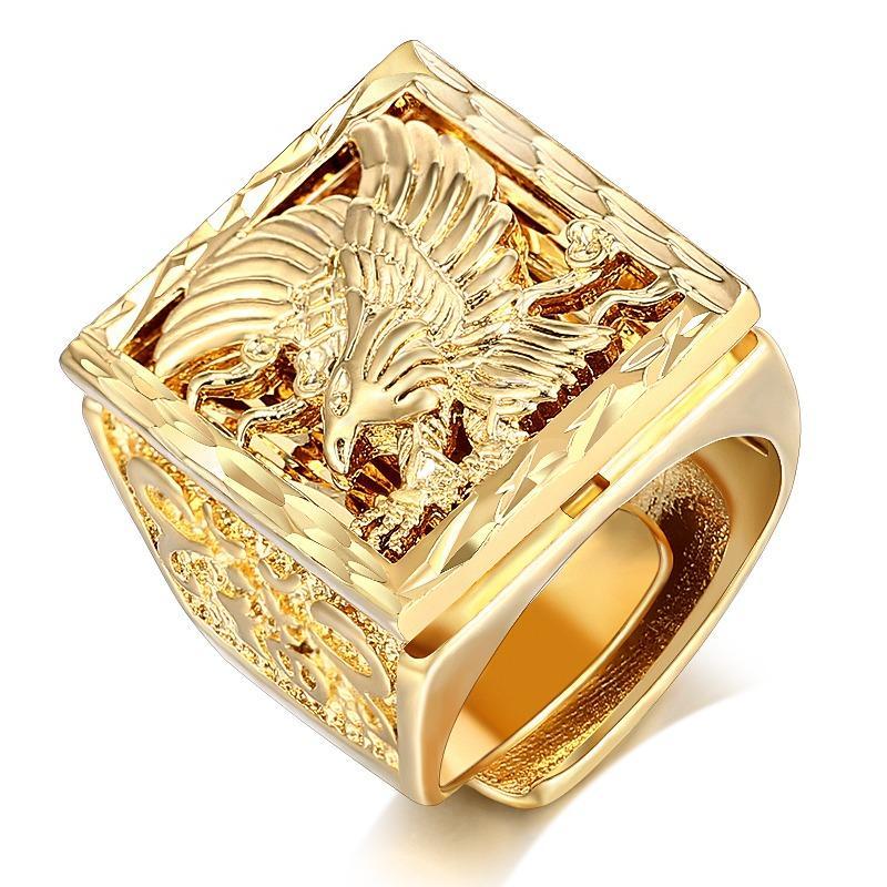 Miniatura Anel Grande Masculino Águia Banhado A Ouro Ajustável