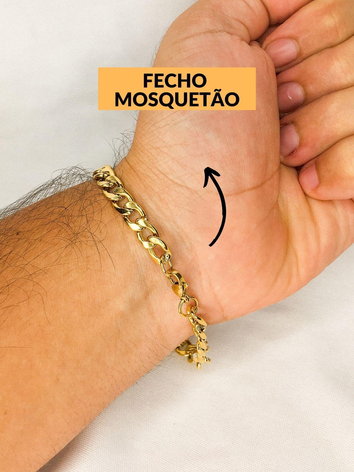 Miniatura Pulseira Masculina Dourada Grumet Cubana 1X1 6Mm Aço