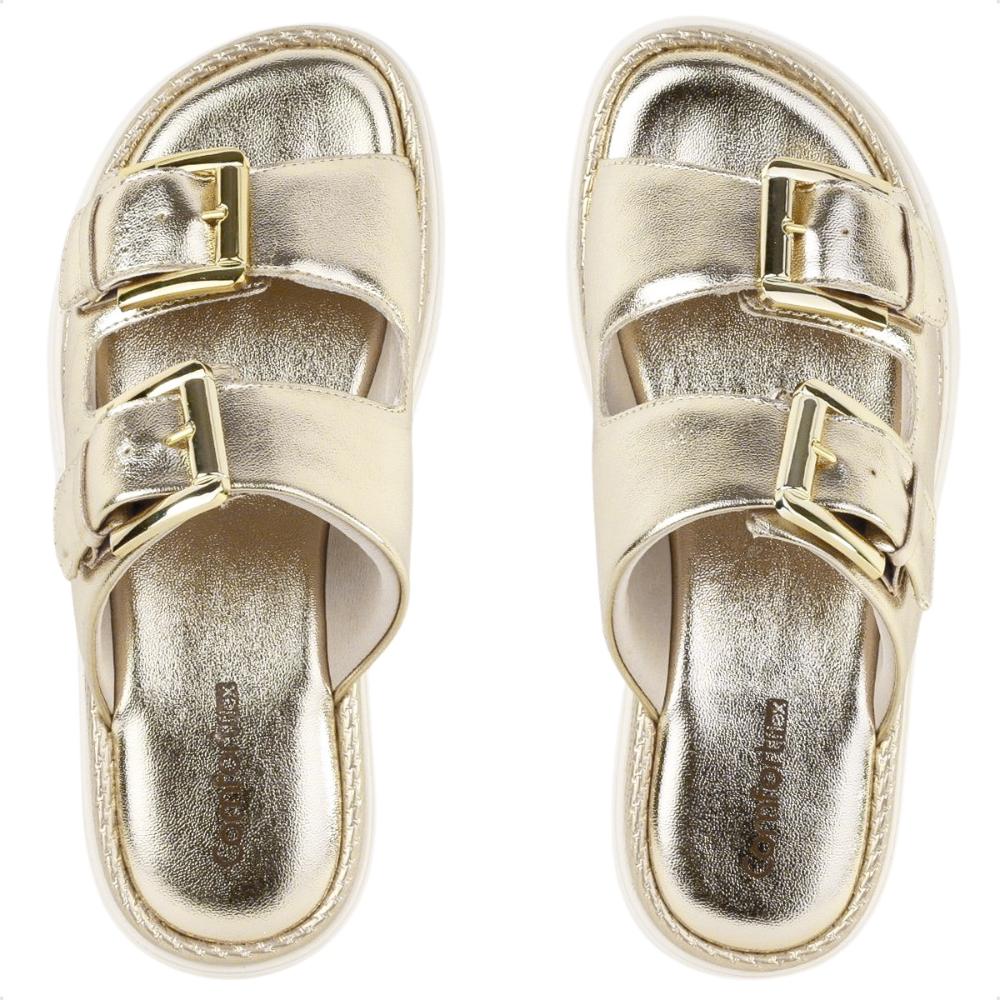 Miniatura Sandália Comfortflex Slide Com Fivela Dupla Feminina Dourado - 34