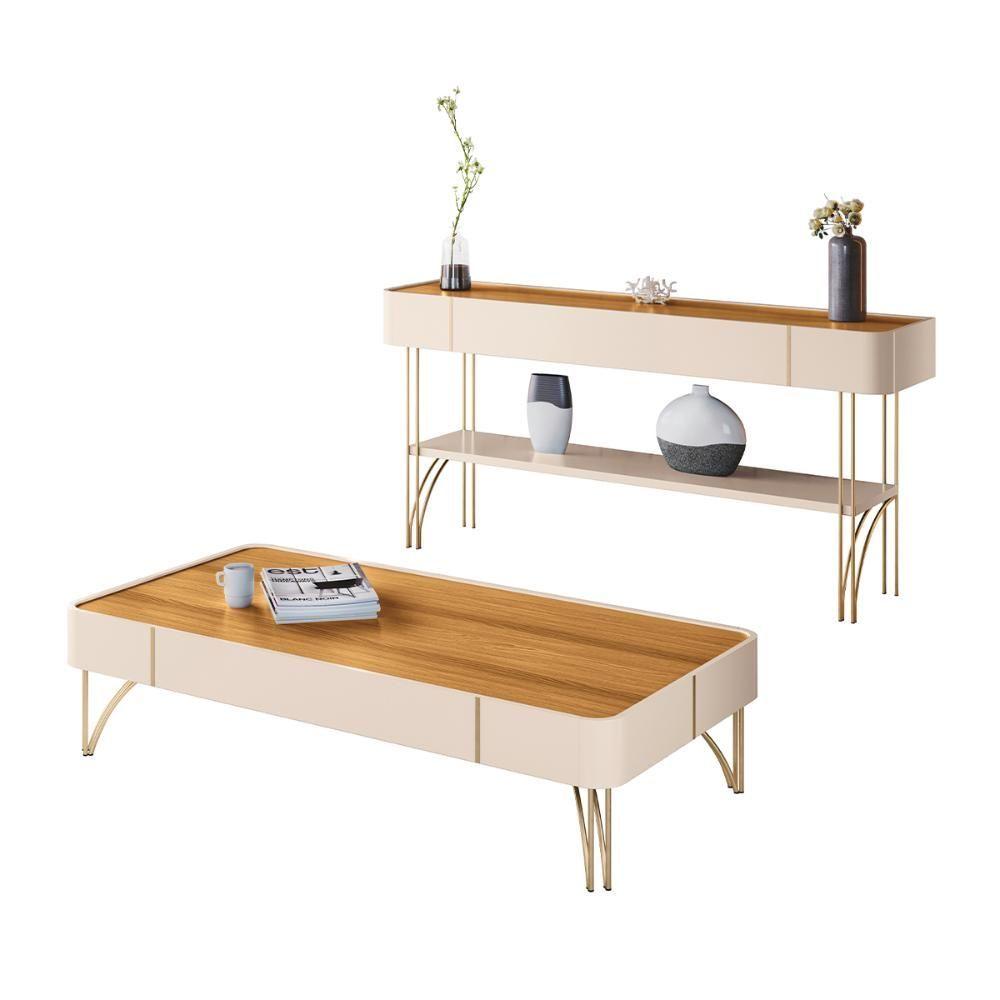 Miniatura Aparador Buffet Vivant E Mesa De Centro Cadenza Pés Em Aço Off White/cinamomo