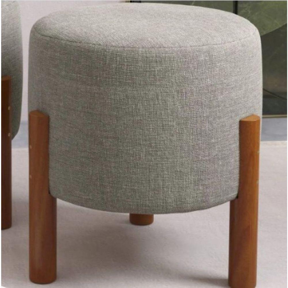 Miniatura Puff Banquinho Decor Theo Cinza Pés Madeira Lm Moveis