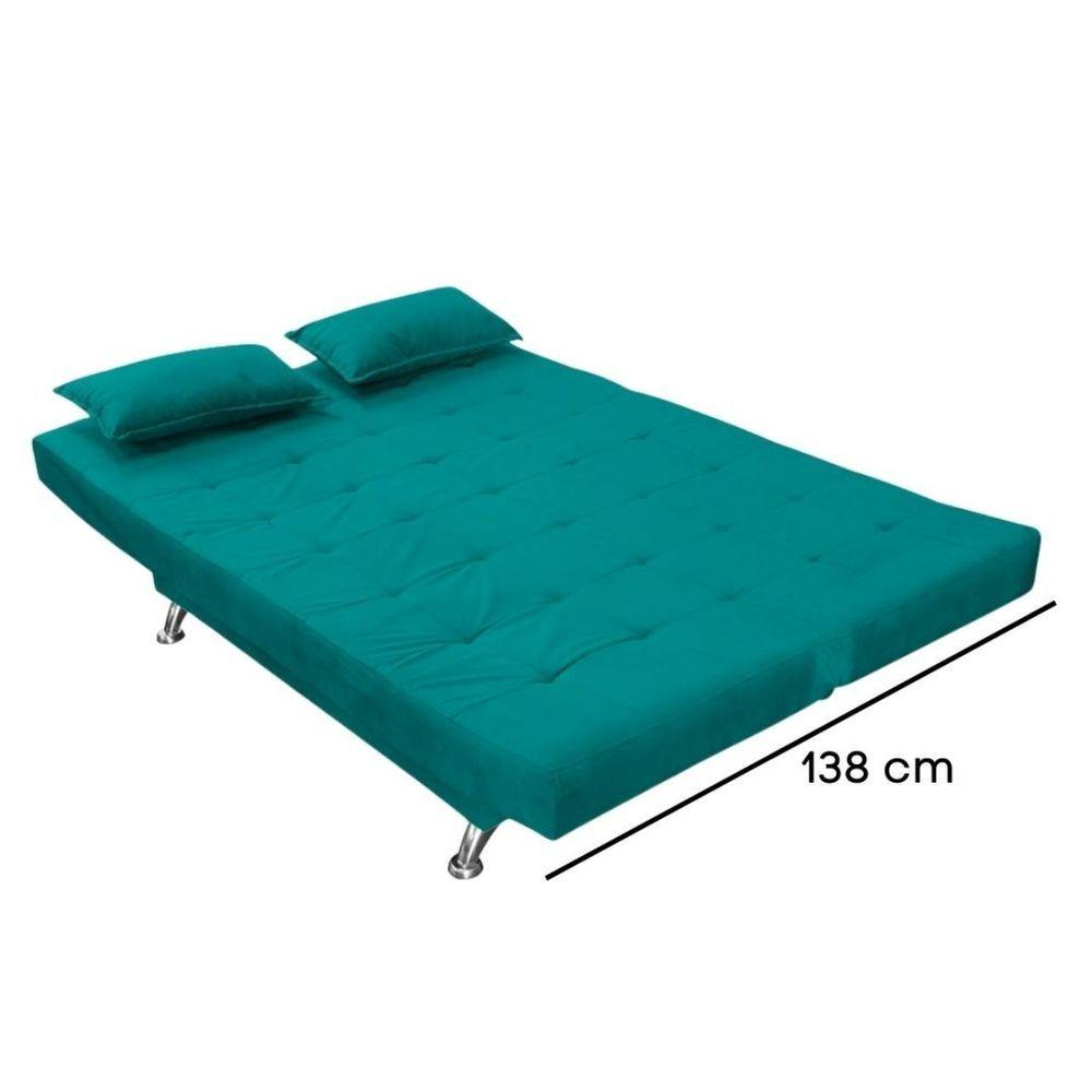 Miniatura Sofá Cama Casal Com Almofadas Califórnia Suede Azul Turquesa