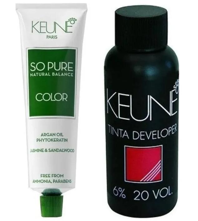 Miniatura Keune So Pure Tinta 60Ml Cor 6 Sem Amônia Ppd+ Ox+12Ml Mask Liquid - 20 volumes 6% - 73692923000125 - 201.882-0 - Mascara Keune Care Keratin Sm. - Tintura demipermanente